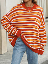 Long Sleeves Loose Split-Joint Striped Round-Neck Sweater Tops
